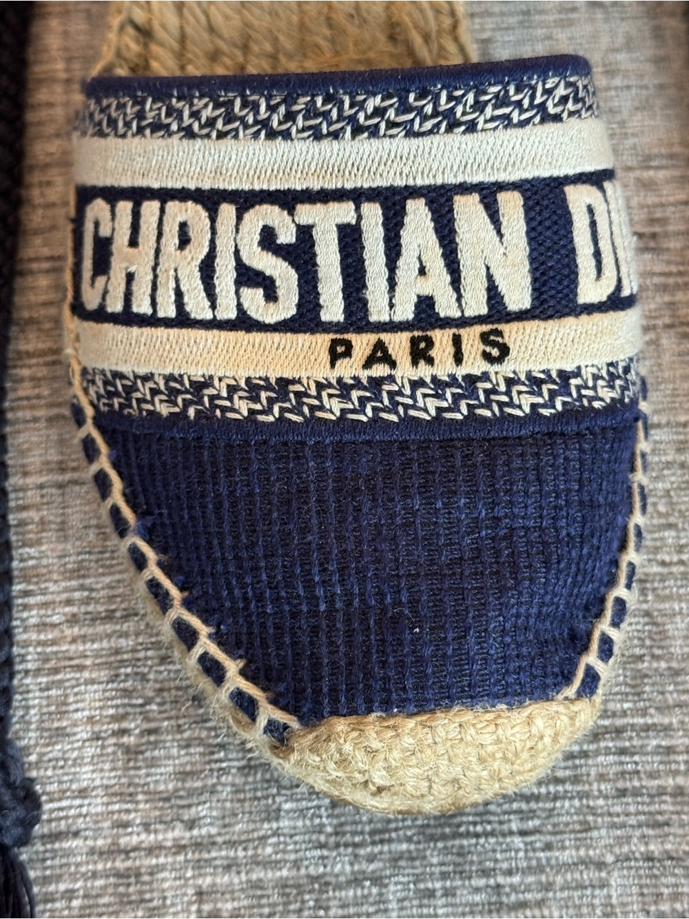 Dior Navy Canvas Espadrille Wedge Sandals with Logo Band - Picture 2 of 5